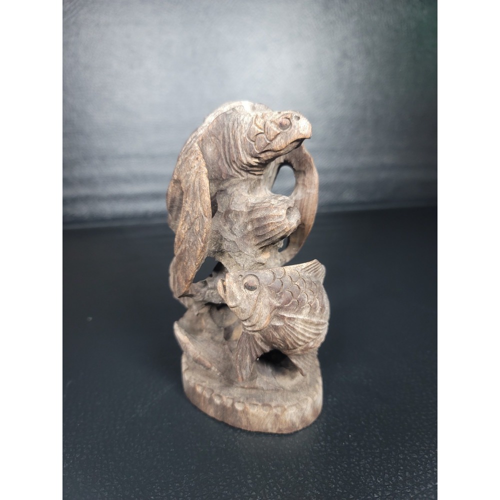 Vintage Guayacan Wood Hand Carved Sea Life Sculpture Art Approximately 6.5" Tall